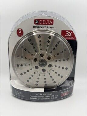 Delta H2Okinetic 8 Inch Showerhead 3 Spray Settings Brushed Nickel New